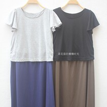 Summer short sleeve Modale breastfeeding pregnant woman Long dress Day Single cut Mark Flying Sleeves Postnatal Out for Breastfeeding Pregnant Woman Skirt