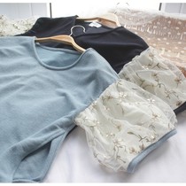 Summer Short Sleeves Day Single Large Embroidered Small V Collar Lactation Blouse Fashion Lace Splicing Princess Cuff to Eat Out