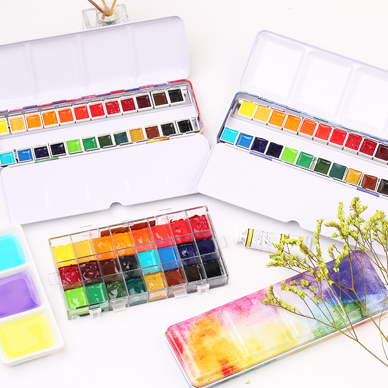 American MG artist watercolor tube tube 24-color master full-color 70-color solid iron box sub-packed moisturizing box