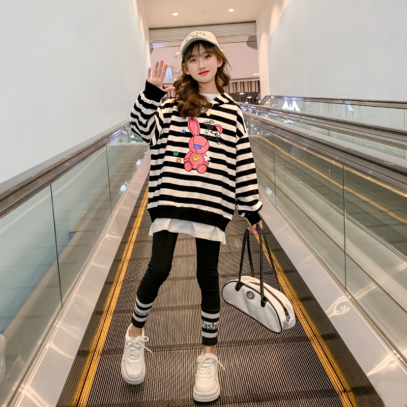 Girl Spring Clothing Sports Suit 2022 New Children Trendy Foreign Pie Spring Autumn CUHK Children's Tennis Red Sweatshirt Two Sets