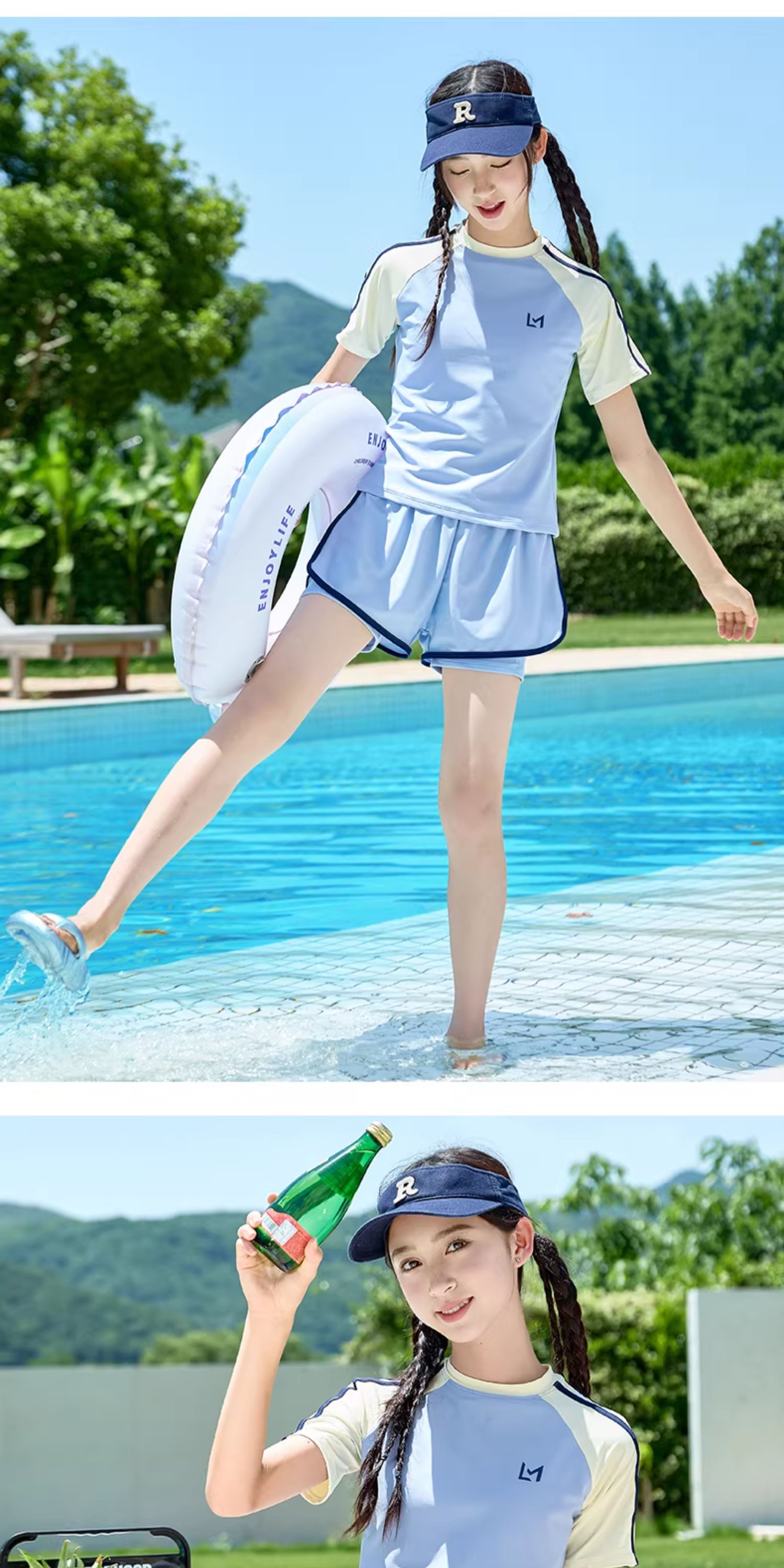 女童泳衣2026新款夏季初中生女孩带胸垫泳装速干中大童分体游泳衣 — 23