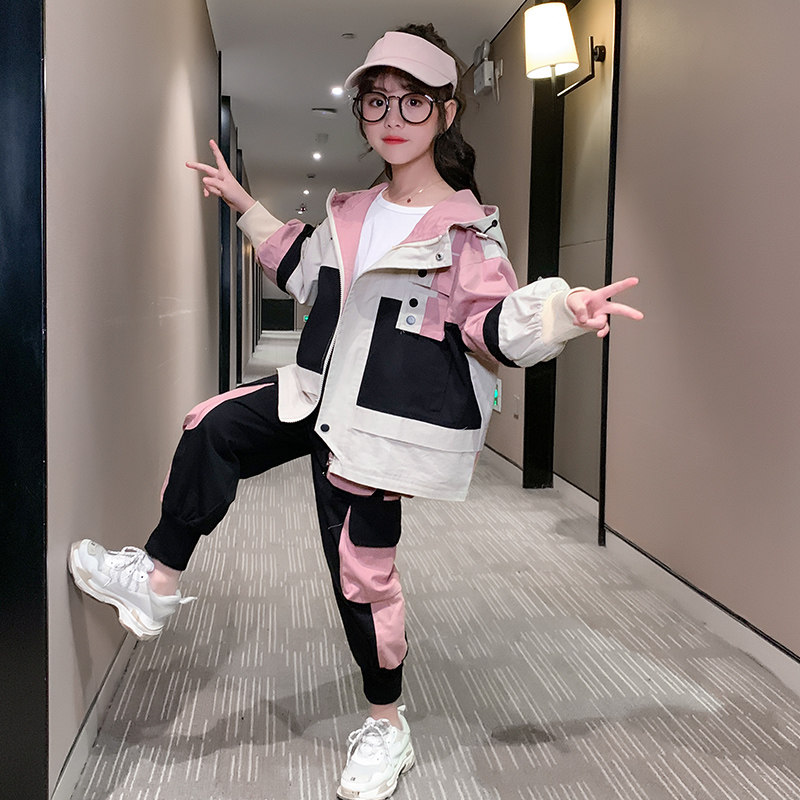Girls Spring Suit 2022 New Korean Version Of Tide Foreign Air Big Boy Children's Cargo Pants Spring and Autumn Sports Internet Celebrity