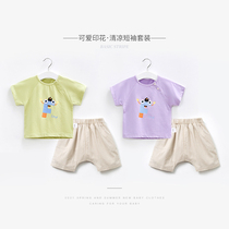 Baby Summer Clothing Short Sleeve Suit Children Split Children Two Sets Pure Cotton Foreign Air Boys Summer Baby Clothes