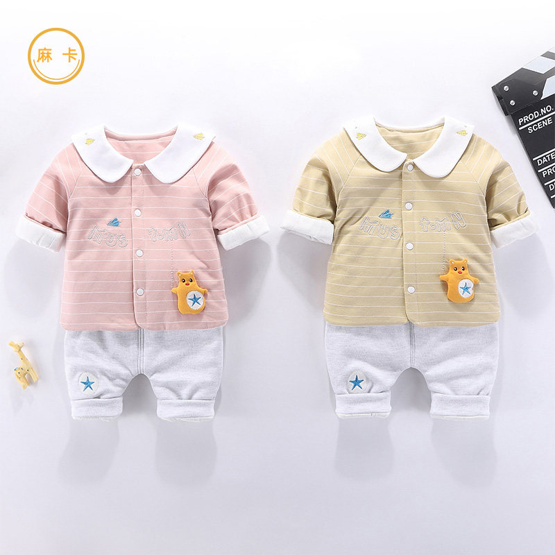 Baby spring, autumn and winter girls and boys wear thin cotton-padded clothes for children toddler coat children's suit two-piece baby clothes