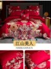 Wedding Four-Piece Set, Embroidered Pure Cotton, New Wedding Satin, Bright Red Dragon and Phoenix, Wedding Quilt, Long-Staple Cotton Bedding