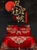 Wedding Four-Piece Set, Embroidered Pure Cotton, New Wedding Satin, Bright Red Dragon and Phoenix, Wedding Quilt, Long-Staple Cotton Bedding