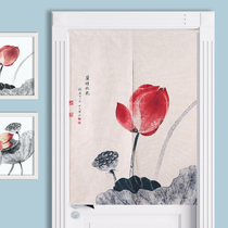 Chinese Lotus curtain curtain cotton linen hanging curtain decoration toilet curtain partition fabric curtain bedroom hanging cloth cover ugliness