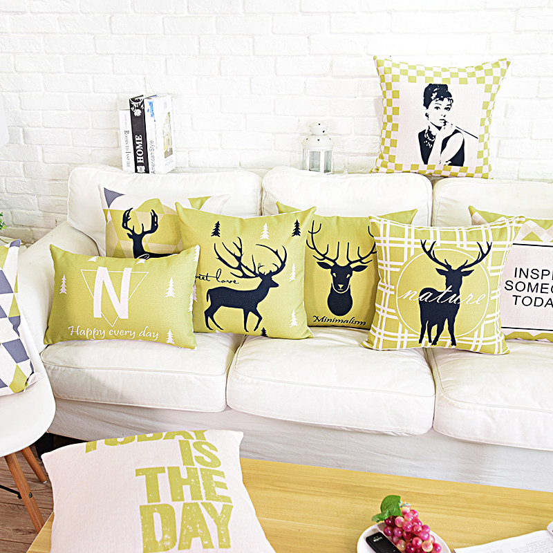 Smear Color Nordic Cotton Numb Holding Pillow Cover Living-room Sofa Cushions Office Holding Ram Car Elk Deer Back Cushion Cover