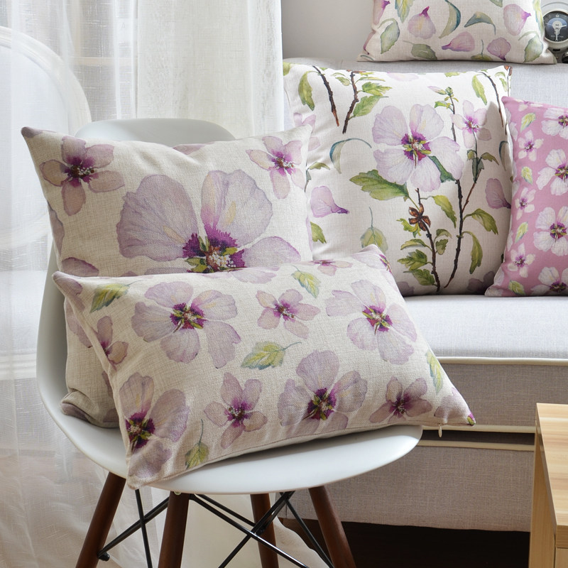 Ink and wash beautiful petal pillow cover cotton and linen texture sofa cushion car pillow living room waist office cushion