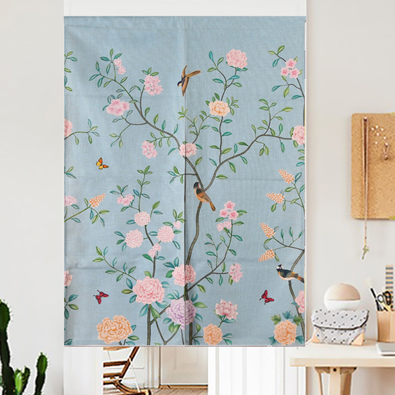 Bookable Chinese Flower Bird Landscape door curtain Living room Xuanguan curtain Feng Shui Curtain Subpartition Window Cotton Linen Decorative curtain