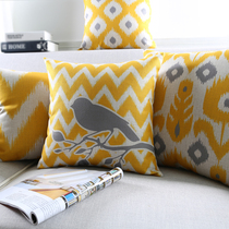 Pine House Nordic warm color geometric sofa pillow thick cotton linen cushion striped pillow car waist pillow