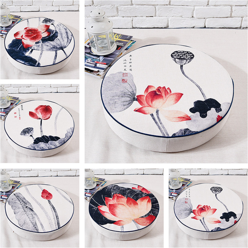 New Chinese Zen Fancy Ink Lotus Flower Vintage Cotton Numb Burqa Mat Zen meditation Seating Cushion Thickened Floor Mat
