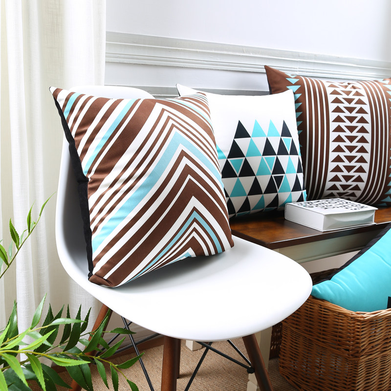 Pine cone house Nordic light and elegant geometric blue sofa pillow cushion soft and comfortable super soft flannel pillow waist pillow