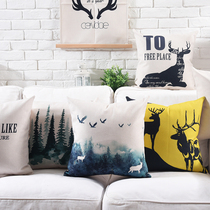 Nordic elk living room style cotton and linen pillow car pillow thick office waist Pillow sofa cushion