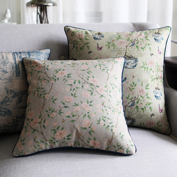 American classical garden floret sofa cushion cotton and linen model room decoration living room decoration pillow cover European pillow