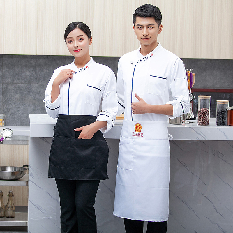 Chef quần áo ngắn tay của nam giới và đội ngũ nhân viên lắp đặt nhà hàng dịch vụ net thở của phụ nữ sau khi workclothes nhà hàng quần áo cửa hàng bánh của đầu bếp