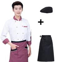 Красный лонгслив, фартук, шапка