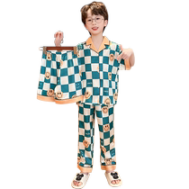 Boys ice silk pajamas summer medium and large childrens three-piece suit summer thin 2023 new summer boys summer clothes
