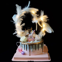 Net red feather cake decoration strip feather wire plug-in luminous fairy plug-in dessert table Rocking horse Trojan horse ornaments