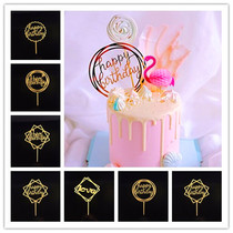New product creative baking cake decoration square round acrylic happy birthday flag love plug-in