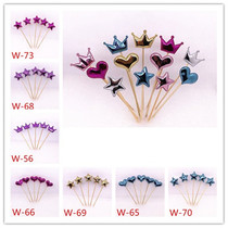 Dessert table Birthday cake plug flag plug card leather heart five-pointed star crown cake decoration accessories 5 sets