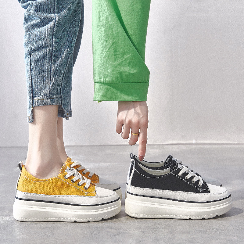 Canvas shoes women's 2023 spring new thick-soled inner heightening shoes board shoes small white shoes fashion casual muffin shoes