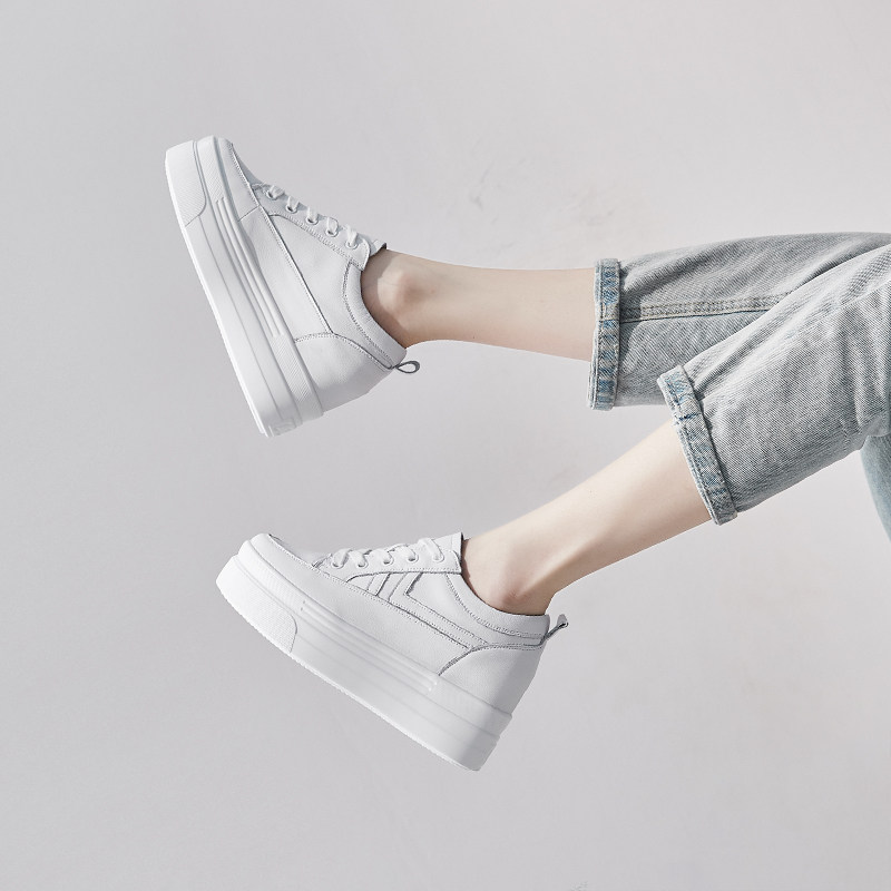 New small white shoes woman 2022 fall exploits net red genuine leather inner heightening 8cm tide shoes thick bottom 100 hitch pastry shoes