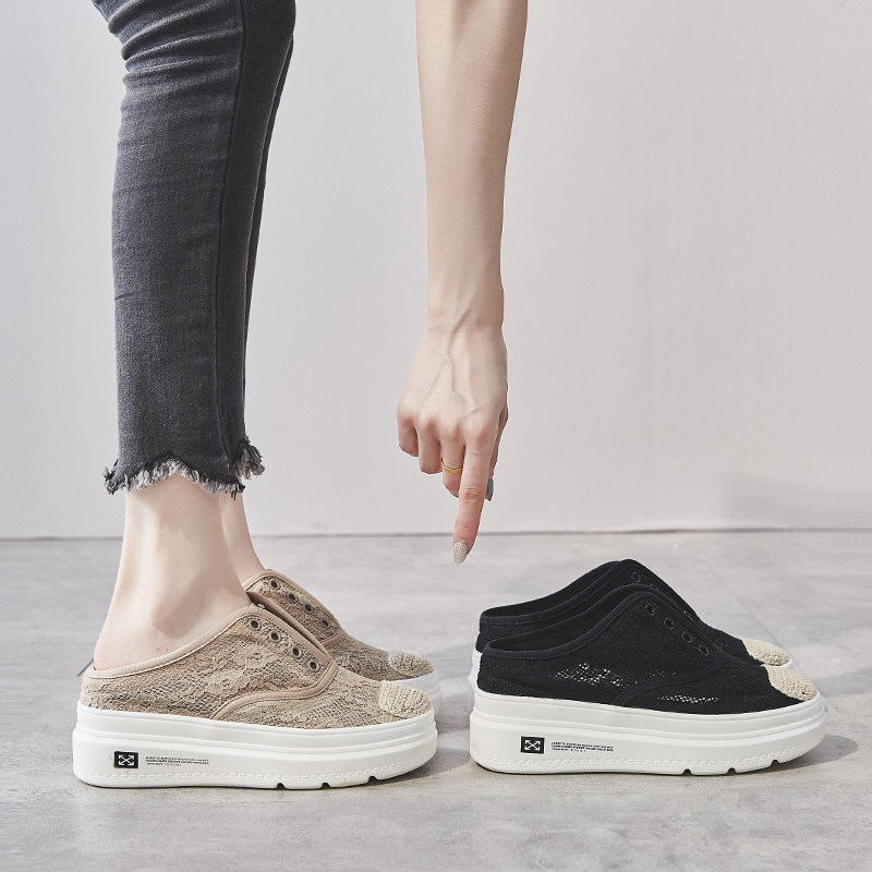 Baotou Mid-drag Female Temperament Summer New heel No heel thick bottom Shoes Sloth songcakes Fisherman Shoes Outwear Cool Trawl Red