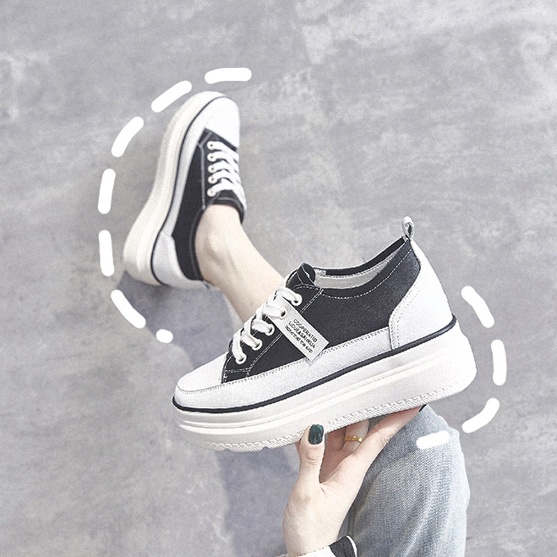 Canvas shoes women's casual trend new spring and autumn thick-soled sponge cake heightening small white shoes 2022 wild board shoes ins dad