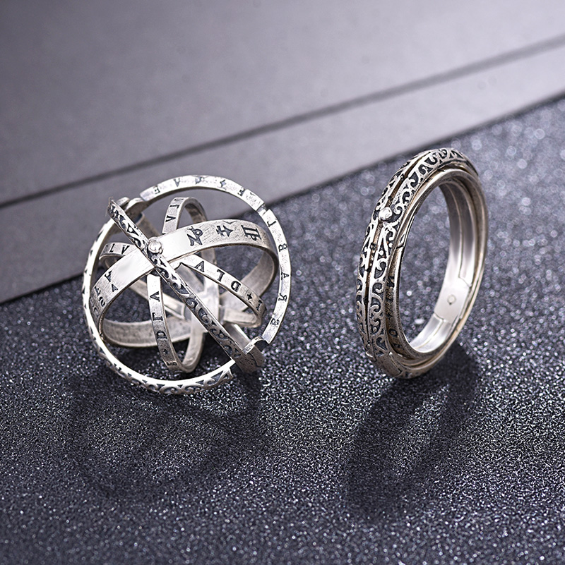Astronomical ball ring German retro open into a cosmic celestial spherical spherical sterling silver male and female couple magic ring ring