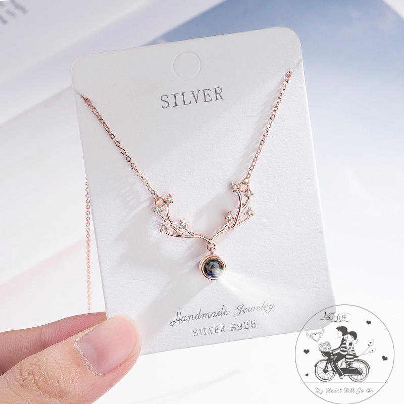 One deer has you necklace female sterling silver Korean version net red antler pendant love memory projection clavicle chain custom lettering