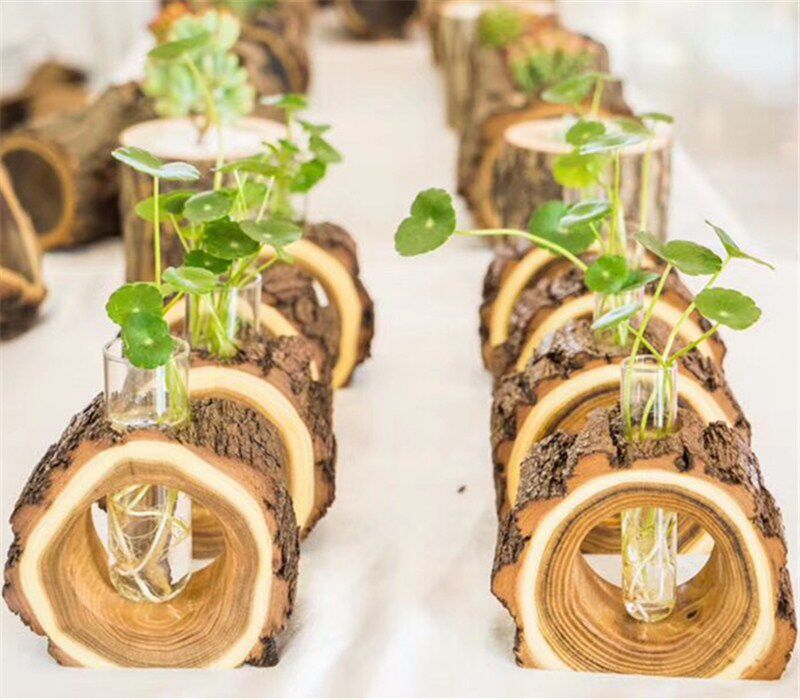 Japanese style flower arrangement Simple solid wood flower creative water culture green carrot flower pot Glass Vase Office desktop