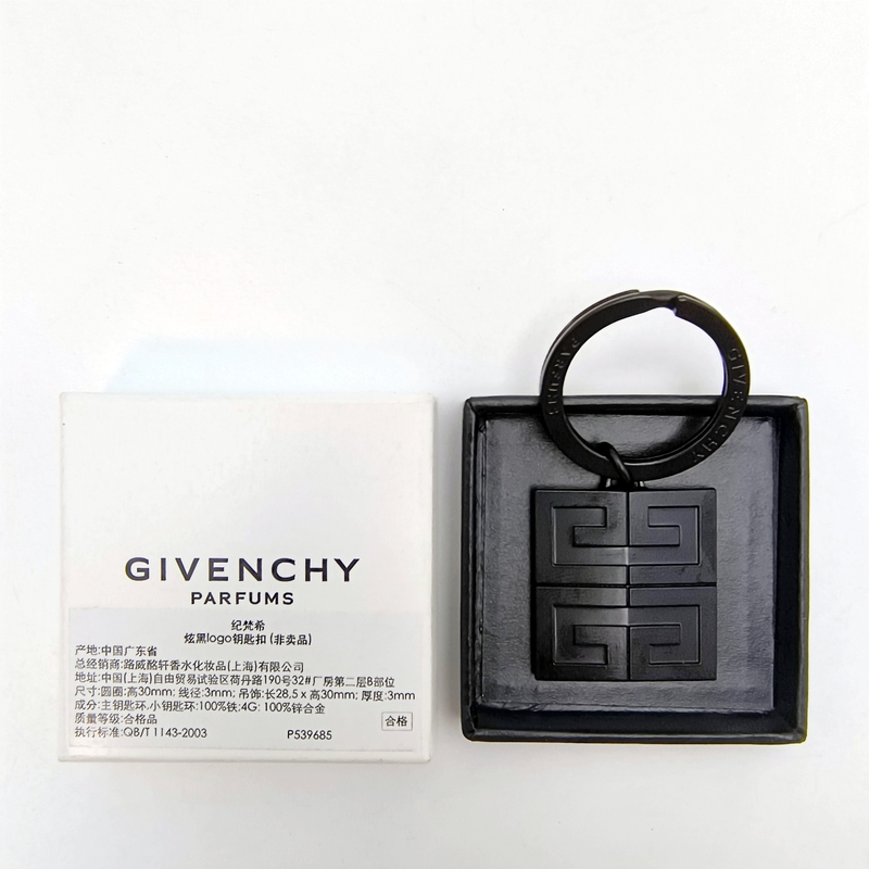 Givenchy Perfume Counter Gives Away Keychains, Black Metal Key Ring Pendants, Lanyards, and Accessories for Men and Women