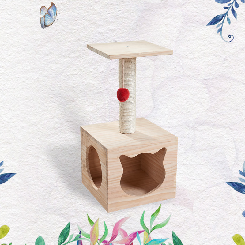 Solid wood mini cat nest One cat tree Cat scratching board Small cat platform Cat toy Sisal cat Villa cat climbing frame