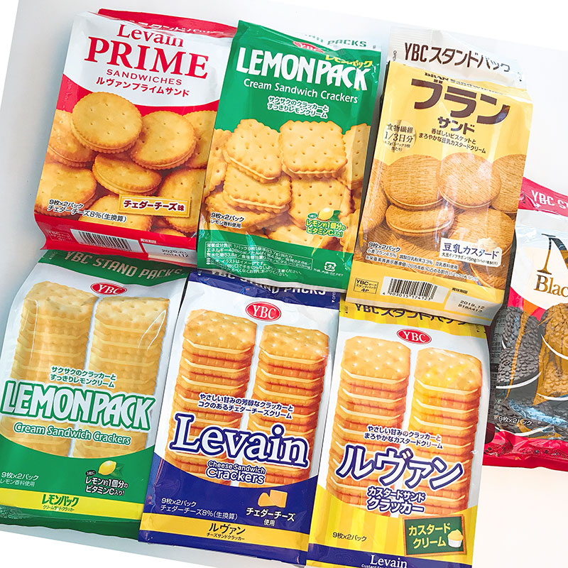 Japan Imported Snacks YBC Cheese Sandwich Biscuits Vanilla Lemon Cheese Egg Cream 5 Flavor 145g