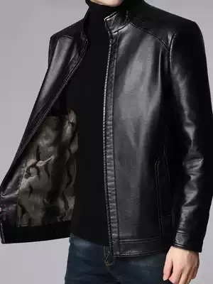 Leather men leather collar men's coat Spring and Autumn new high-end sheep leather trend business leather jacket men's clothing