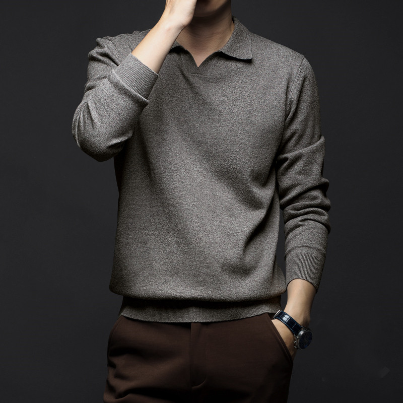Sweater men's autumn and winter Korean fashion lapel loose casual pullover wool bottoming sweater men's top