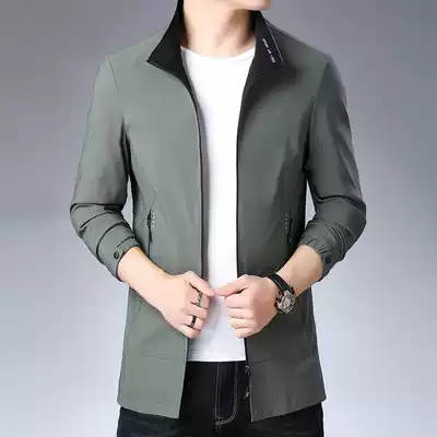 Men's high-end casual jacket spring and autumn new Korean version of the trend stand-up collar jacket men's medium and long version of all-match men's clothing