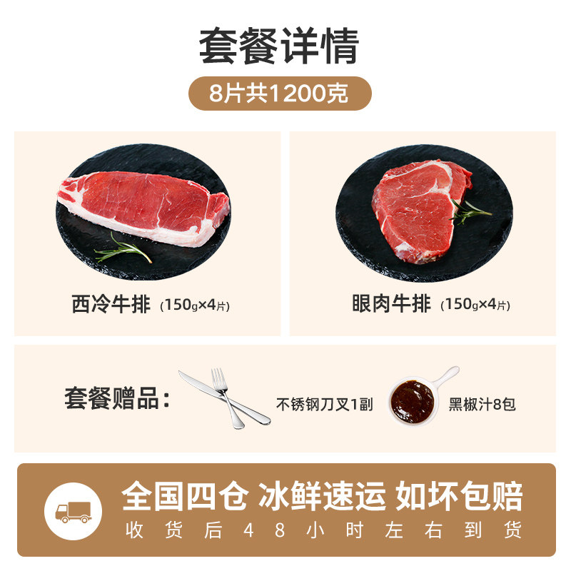 如意三宝 澳洲进口整切牛排 8片/1200g 图2