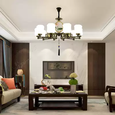 New Chinese chandelier living room simple modern atmosphere home style villa bedroom dining room lamp Lotus iron lamp
