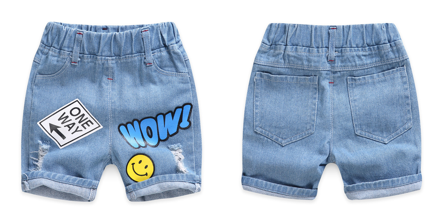 Quần short denim trẻ em lỗ mùa hè 2 chàng trai 3 thời trang 4 quần áo trẻ em 5 trẻ em lớn 6 Hàn Quốc phiên bản 7 tuổi phần mỏng quần nóng