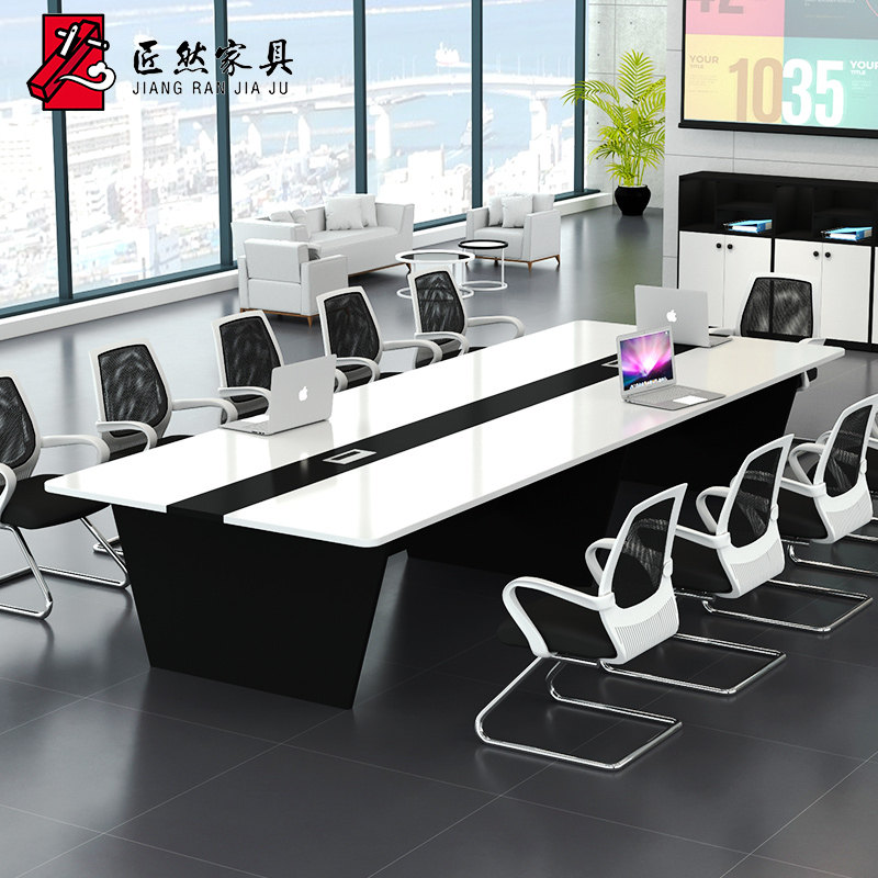Office Furniture Brief Modern Strip Large Solid Wood Meeting Table Meeting Room Training Negotiate Table And Chairs Combination