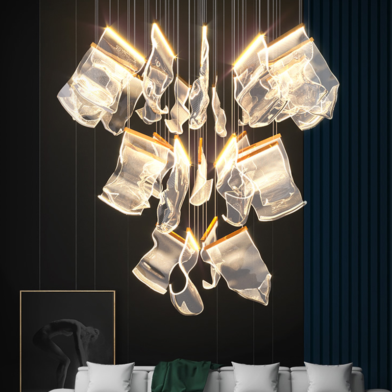 Stair lamp long chandelier light luxury creative loft duplex building large chandelier villa hotel post-modern stairwell chandelier