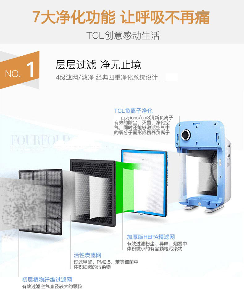 máy lọc không khí ulpa Hộ gia đình máy lọc không khí TCL ngoài khói bụi formaldehyd trong nhà khử trùng khói bụi ngoài các ion âm ngoài khói pm2.5 máy lọc không khí điện máy chợ lớn