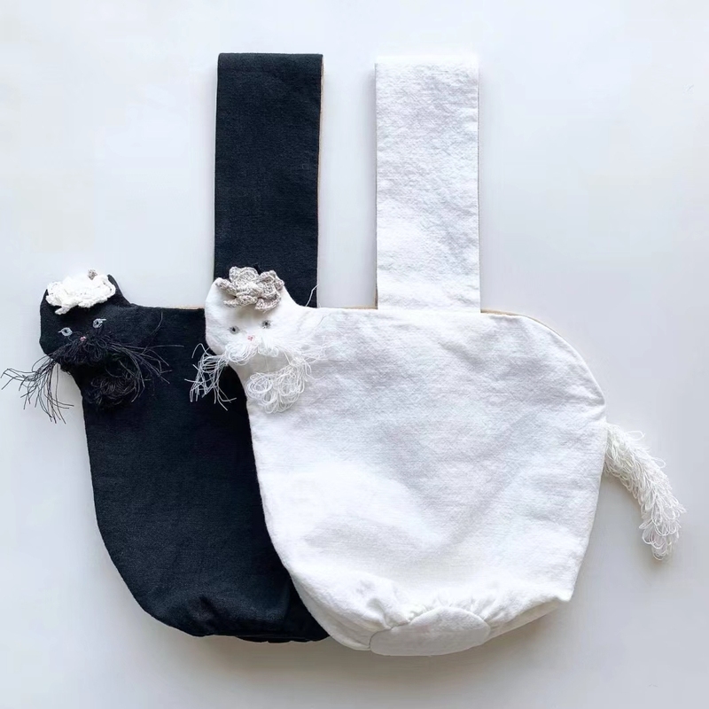 Mika_Muto Same Style Messy Cat Bag Japanese Cat Large Capacity Bag High Aesthetic New Handmade
