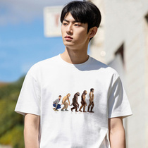 Spoof human degeneration theory T-shirt mens top Hong Kong style short-sleeved clothes summer student soft compassionate couple outfit