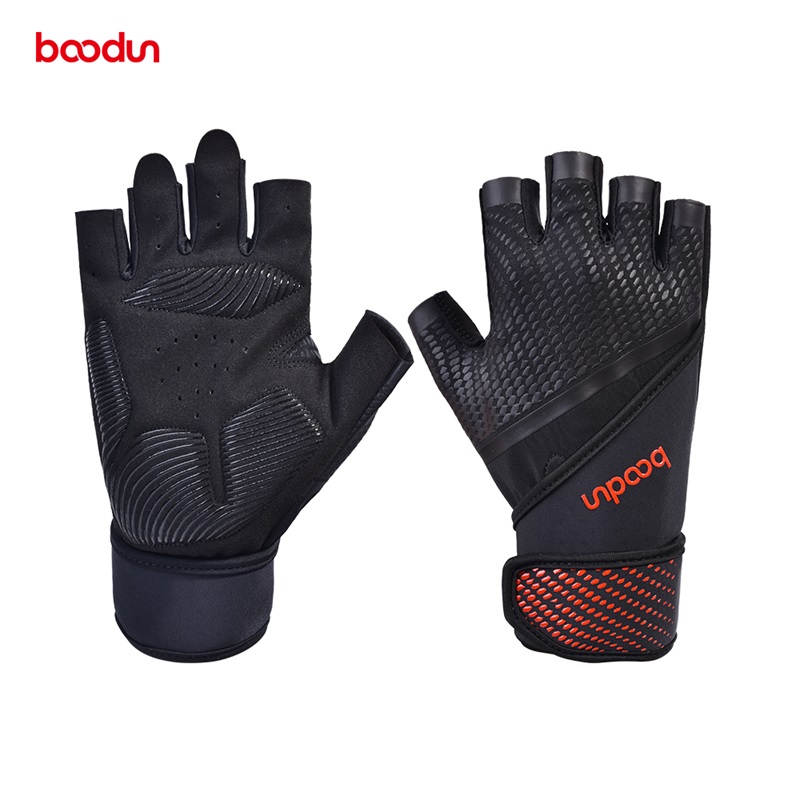 boodun with wrist guard fitness gloves half finger anti-cocoon horizontal bar equipment training exercise iron gym gloves