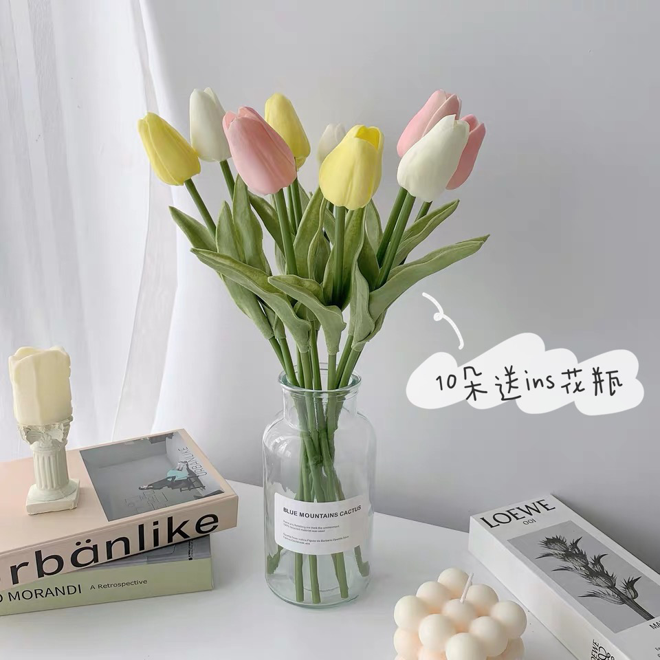 ins Tulip imitation flower bouquet fake flower high-end bedroom decoration living room ornaments dining table table interior furnishings