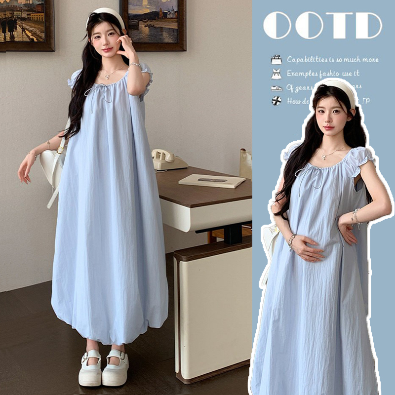 Korean Style Fashionable Age-Reducing Maternity Wear 2026 New Summer Dress That Covers the Belly Without Showing Pregnancy, Elegant Flower Bud Skirt Korean Style Fashionable Age-Reducing Maternity Wear 2026 New Summer Dress That Covers the Belly Without Showing Pregnancy, Elegant Flower Bud Skirt
