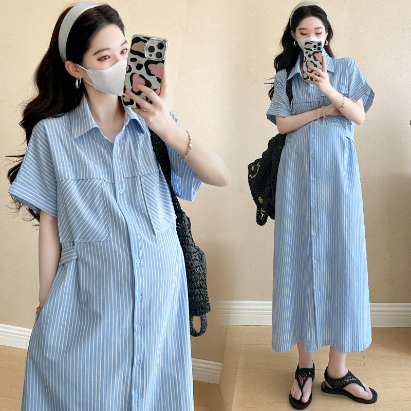 Maternity Dress 2026 New Style Light Luxury High-End Summer Maternity Wear Women's Shirt Long Dress Pregnancy Elegant Dress